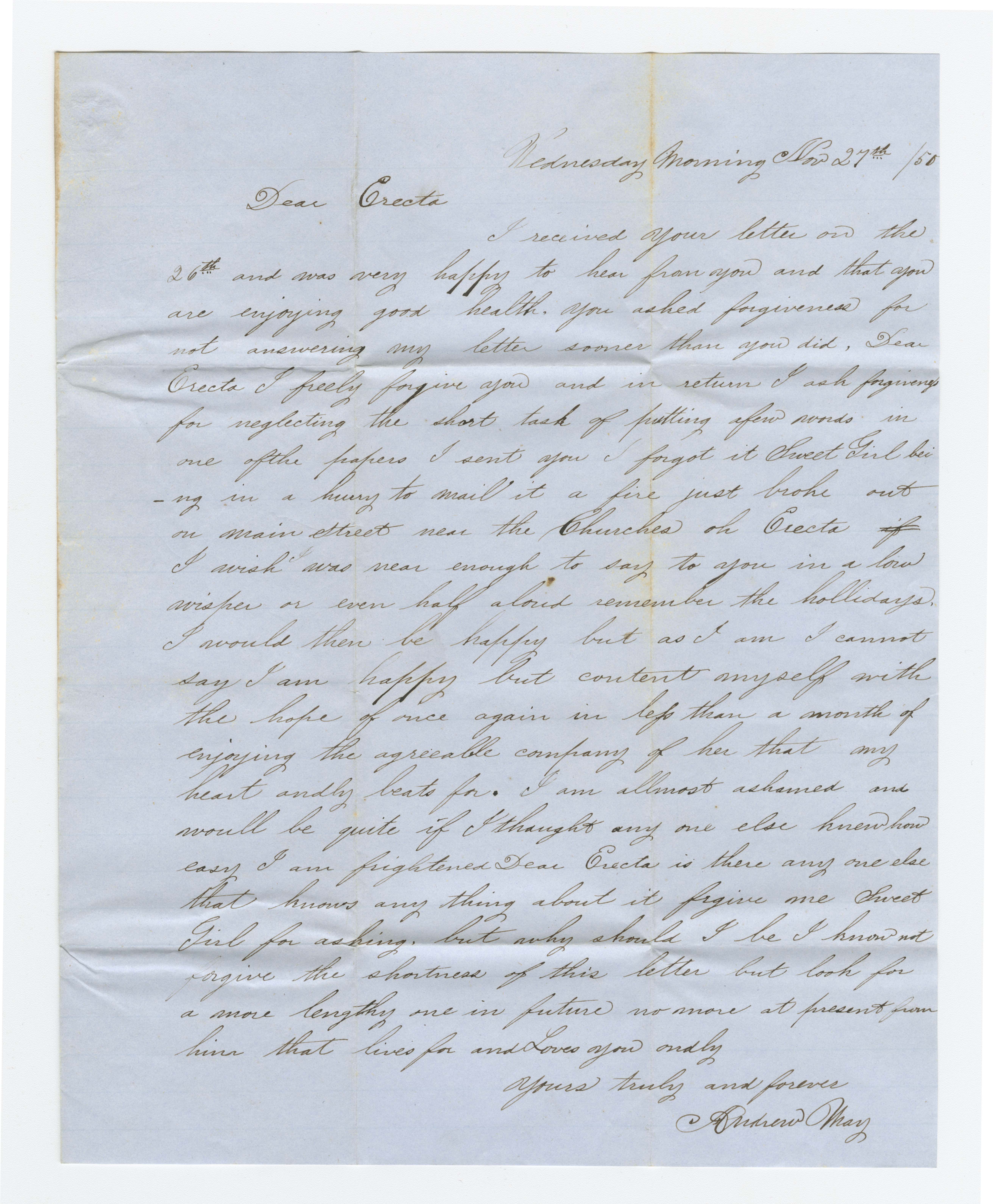 Letter from Andrew May to Erecta Morey