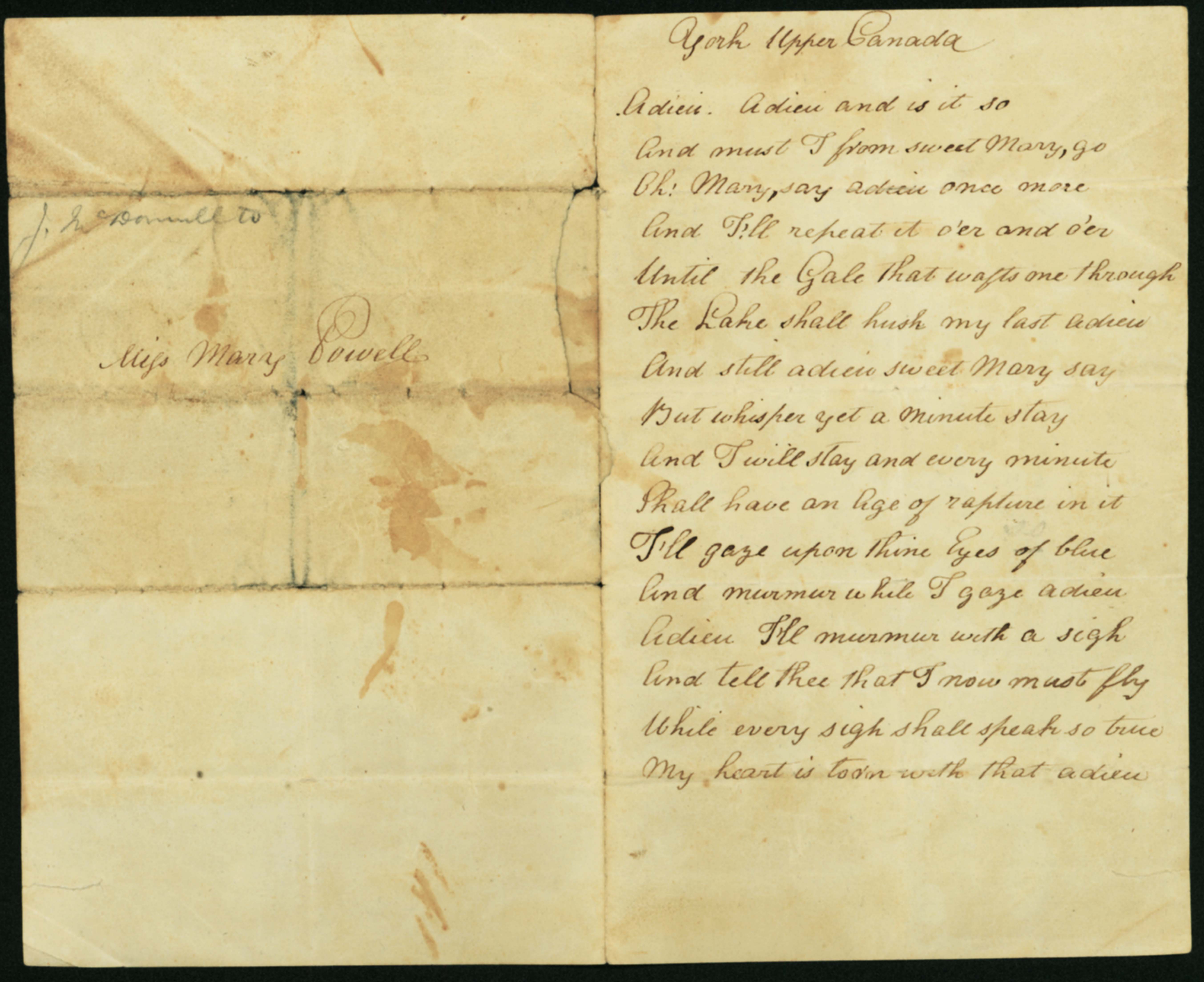 Letter from John Macdonell to Mary Powell